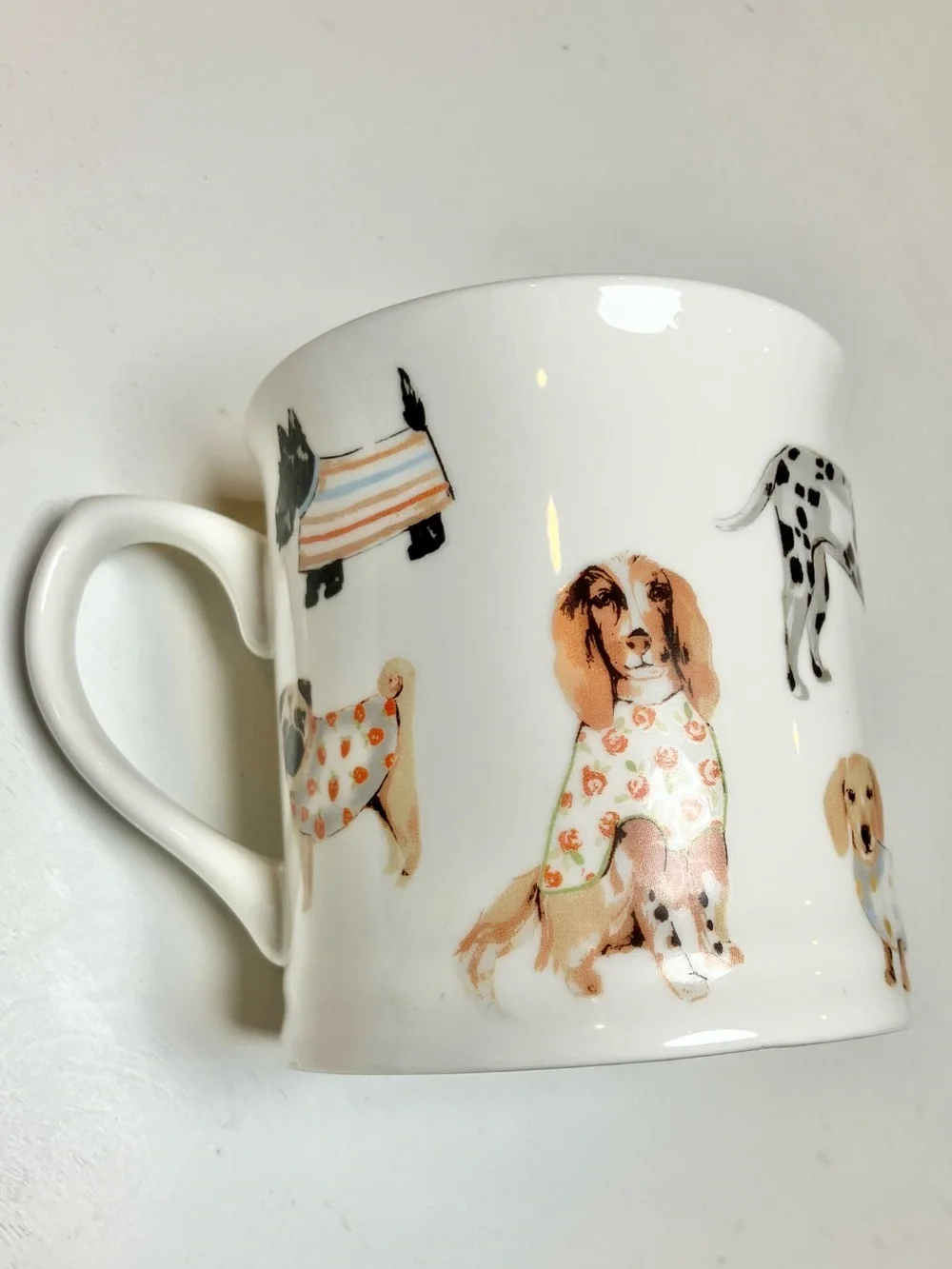 Dog Print Ceramic Mug with Pug & Spaniel Motif - White